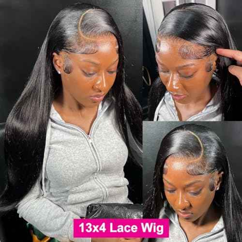 30 Inch Straight Lace Front Wigs Human Hair 180% Density Glueless Lace Frontal Wigs Straight Pre Plucked Human Hair Wigs for Women HD Transparent 13x4 Lace Front Wigs