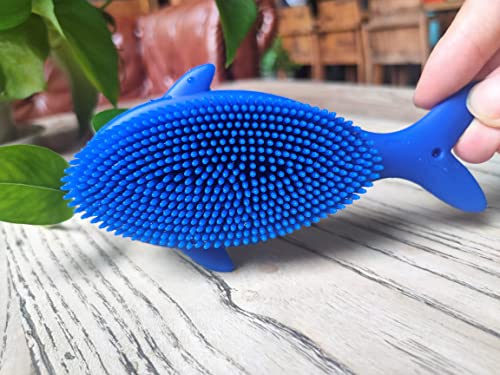 Premium Sensory Brush for Kids or Autism,Soft Silicone Body Scrubber,2 in 1 Sensory Room Occupational Therapy Sensory Brushes,Silicone Loofah,Pet Shower Brush Bath Brush Shampoo Brush(Whale-Blue)