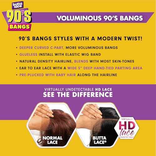 Sensationnel Butta Lace 90Sbangs Wigs - Unit 902 Glueless Wide Deep Part Synthetic Preplucked Hairline (1B OFFBLACK)