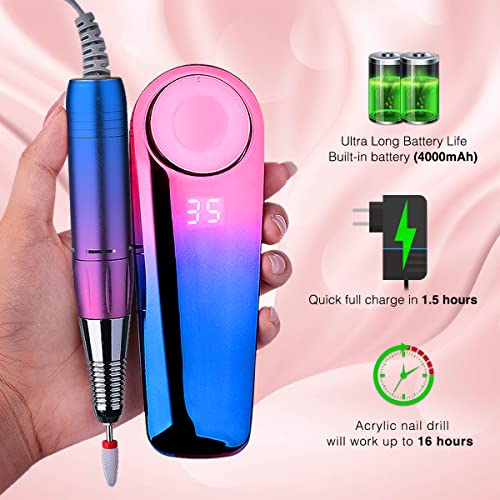 Professional Portable Electric Nail Drill - Yuniooe 35000 RPM Acrylic Nail kit Remove Nail Gel,Portable E File Machine for Salon Use or Home DIY (Gradient Blue)