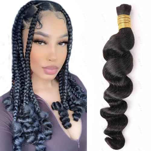 Human Braiding Hair for Boho Braids Loose Deep Wave Bulk Human Hair Knotless 100% Unprocessed Brazilian Virgin Hair Extensions for Braiding Curly Water Wave 1 Bundle No Weft 100g 20inch Natural Black