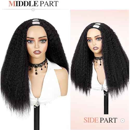 WIGER Kinky Straight U Part Wigs Human Hair Half Wig Natural Color Glueless Thin Leave Out Curly Hair 200% Density 18 Inch kinky Curly Clip in Wigs for Black Women Wear And Go Wig