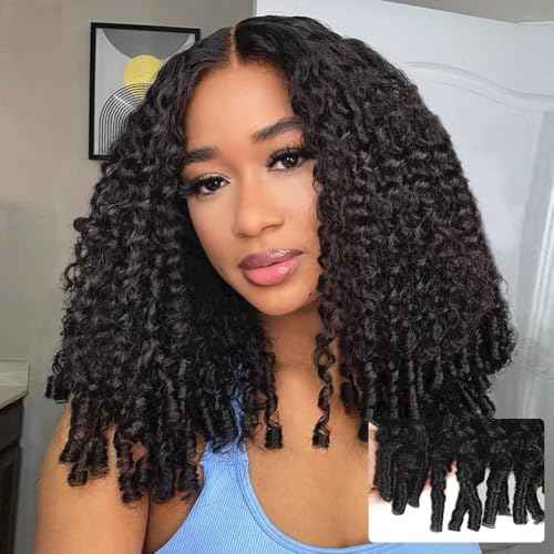 V Part Wigs Human Hair Burmese Curly Glueless Wig Human Hair 200% Density Wet And Wavy Water Wave V Part Wig With Drawstring And Spiral End Beginner Friendly Blend Curly Natural Black