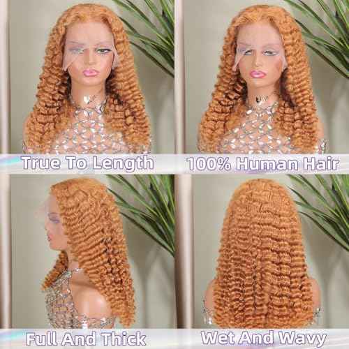 Curly Bob Wig Human Hair Deep Wave 13x6 HD Lace Front Wigs For Black Women Human Hair Pre Plucked Wear And Go Glueless Short Wet And Wavy Honey Blonde Color #30 18 Inch
