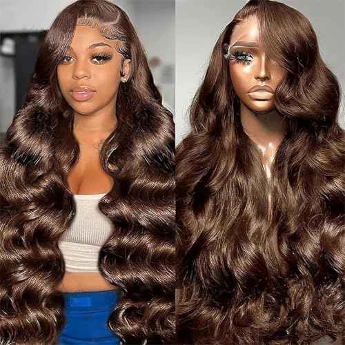 Chocolate Brown Body Wave Wig 26 Inch Brazilian Hair 13x6 Body Wave Lace Front Wig Pre Plucked Glueless Brown Human Hair Wigs for Women with Baby Hair