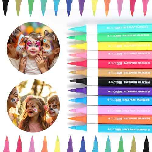 12 Colour Face Paint ? Water-Based ? Mess-Free Face Painting Kit with Stencils ? Fast-Drying, Washable, Easy to Clean, Non-Toxic Face Paint for Festivals, Parties, Masquerade, Fancy Dress, Carnival