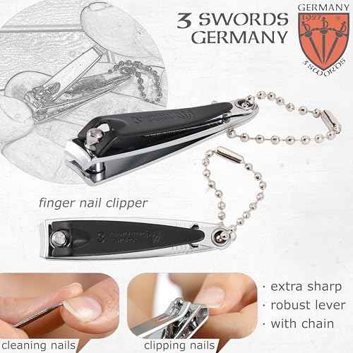 3 Swords Germany ? Brand Quality fingernail & toenail Clipper, Manicure, Pedicure Nail Care by with Metal Nail File and case, Black Edition