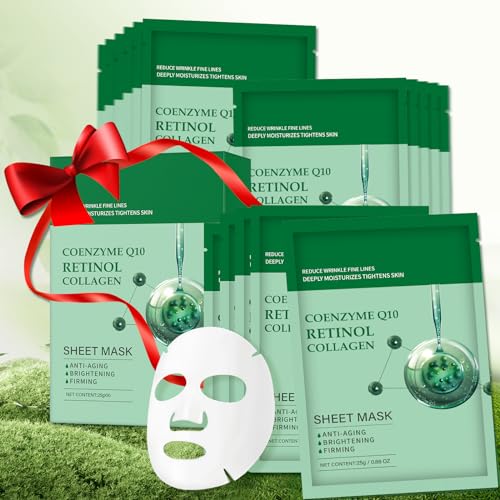 Collagen Face Sheet Mask Anti Aging Skin Care Mask Sheets Collagen Sheets Pack With Retinol Sheet Facial Masks Bulk, Face Masks Beauty for Women Fine Lines Wrinkle Moisturizing 10 Pack