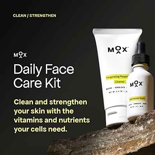 MOX Men's Skincare Starter Set (2 pc set) | Includes Exfoliating Peppermint Face Cleanser + Multi Vitamin Hydrating Serum | Anti-Aging Ingredients to Fight Fine Lines & Tired Looking Skin