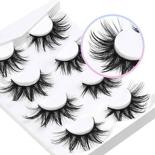 Losha 22mm Lashes Fluffy Eyelashes 3D Dramatic Long False Eyelashes Wet Look Manga Lashes Wispy Volume Faux Mink Lashes Cat Eye Lashes Soft Anime Fake Eyelashes 4 Pairs (Bold)