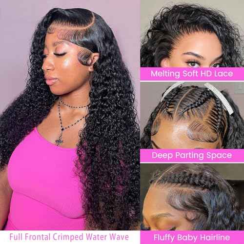 Water Wave Lace Front Wigs Human Hair Pre Plucked Bleached Knots Wet and Wavy 13x6 HD Lace Frontal Wigs for Black Women 200% Density Brazilian Remy Human Hair (Water wave wig 13x6, 28 Inch)