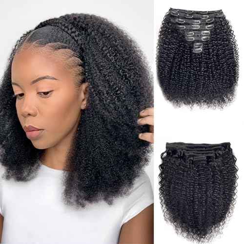 Curly Clip in Hair Extensions,Real Human Hair Afro Kinky Curly Clip in Hair Extensions for Women,Remy Human Curly Clip ins Human Hair 8 Pcs with 20 Clips,14 inch