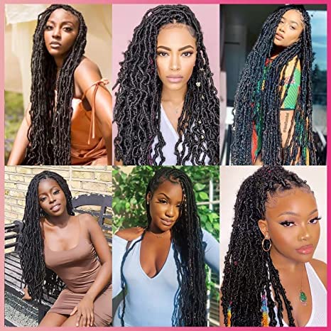 10Packs Nu Locs Crochet Hair Braids Long Soft Locs 14inch Crochet Hair Pre-looped Goddess locs Curly wave Synthetic Hair for Black Women (14, 1b)