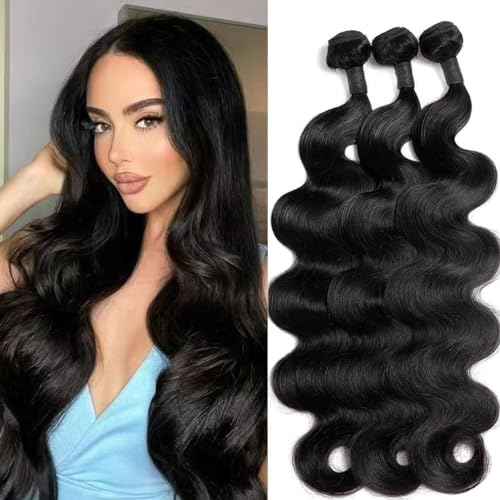Body Wave Bundles Human Hair Bundles Body Wave Human Hair Bundles 3 Bundles 10A Brazilian Hair Bundles Weave Bundles Human Hair Extensions Body Wave Bundle for Women Natural Black