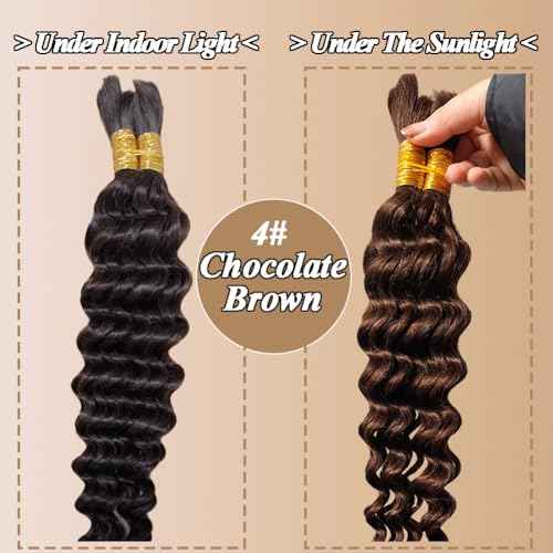 Human Braiding Hair For Braids 24 Inch 100g/2Bundles Deep Wave Bulk Human Hair For Braiding Wet And Wavy Human Hair Extensions For Braids 12A No Weft Deep Wave Bulk Human Hair Chocolate Brown