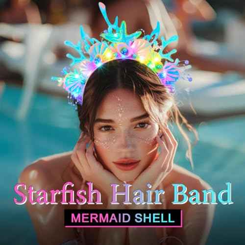JAKAWIN Light Up Mermaid Costume Headband Ocean Hair Accessories for Women