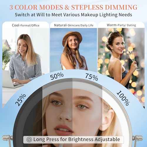 FUNTOUCH 9" 30X/1X Magnifying Wall Mounted Lighted Makeup Mirror, 4500mAh Rechargeable Double Sided Mirror with Light, 3 Color Lights,Touch Dimmable, 360 Rotation Extended Arm for Bathroom,Nickel