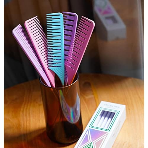 Ultimate Highlight Comb Set, 5 Sizes PEI Material, Heat Resistant Professional Balayage Comb with Extra Long Stainless Steel Needle (Purple)