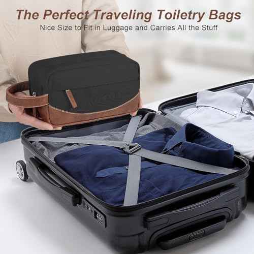 Travel Toiletry Bag for Men, Hanging Toiletry Organizer, Water Resistant Shaving Kit with Large Capacity for Travel Accessories (Black, Large)
