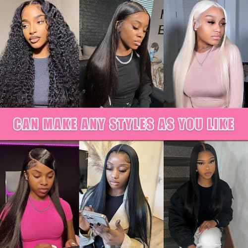 Straight Lace Front Human Hair Wig Pre Plucked 200 Density Glueless Natural Black Straight Wig Human Hair 13x4 HD Lace Frontal Wigs for Women (24 Inch)