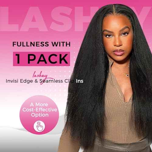 Lashey Invisi Edge & Seamless Clip in Hair Extensions Human Hair, 14 Inch 130g 9pcs(5pcs Invisi Edge& 4pcs Seamless) Real Virgin Human Hair Extensions, Natural Black Kinky Straight Hair