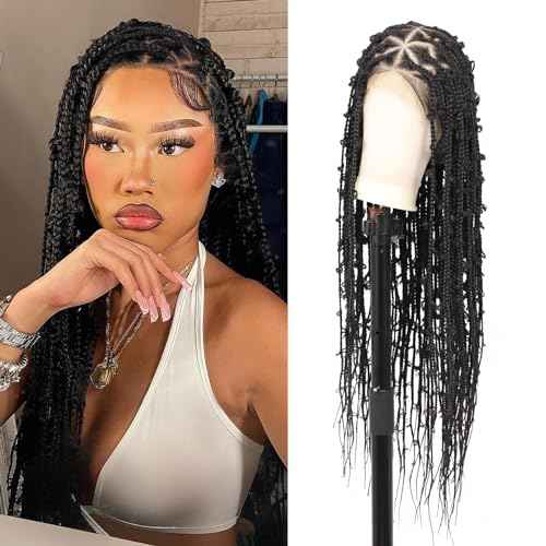 Lexqui 36" 360¡Æ HD Full Lace Braided Wigs for Women Knotless Butterfly Box Braid Wig with Baby Hair Free Parting Synthetic Hair Lace Front Braid Wig Long Braided Lace Front Wigs Black