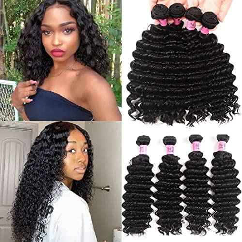 UNICE Deep Wave Human Hair Weave 1 Bundle 24 inch Unprocessed Brazilian Virgin Human Hair Sew in Extensions Natural Color Can be Dyed and Bleaced