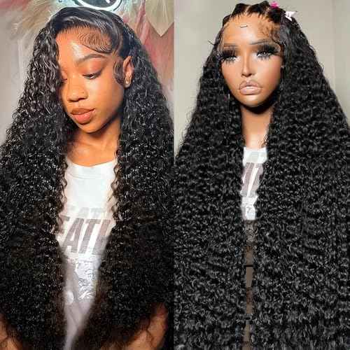 28 Inch Deep Wave Lace Front Wigs Human Hair 200 Density 13X6 HD Lace Front Wigs Human Hair Pre Plucked Deep Curly Frontal Wigs Human Hair for Women Natural Black