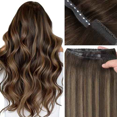 LOXXY OVO Butterfly Weft Hair Extensions Real Human Hair - 16 Inch 100g Invisible Darkest Brown to Chestnut Brown Highlights - Double Weft Bead in Hair Extensions, PU Hole Twin Tab Width 31.5"(80cm)