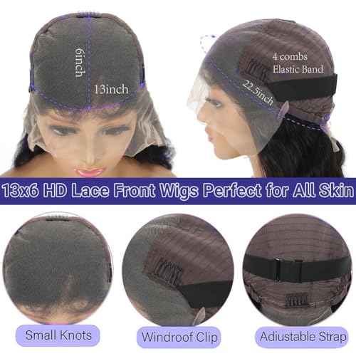 Oxcart Deep Wave Lace Front Wigs Human Hair 24 Inch 200 Density 13x6 HD Lace Frontal Wigs Pre Plucked Glueless Brazilian Virgin Human Wig with Baby Hair Deep Wave Wigs for Women Natural Black