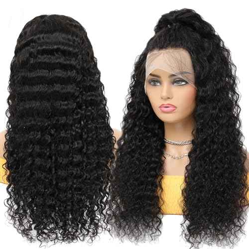 13x6 Deep Wave Lace Front Wigs Human Hair Pre Plucked 180% Density 13x6 HD Lace Frontal Deep Curly Lace Front Wigs for Women Curly Human Hair Wig Glueless Deep Wave Frontal Wigs with Baby Hair 22Inch