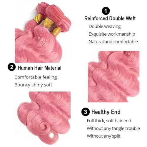 Pink Bundles Human Hair Light Pink Body Wave Bundles Unprocessed Brazilian Virgin Remy Hair Extensions 24 26 28 Inch Double Weft Hot Pink Bundle Hair Weave