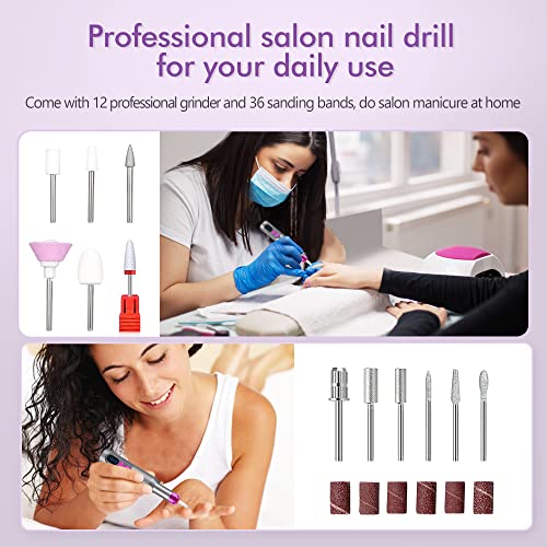 Cordless Electric Nail Drill Kit: Professional Nail Dremel Electric Nail File E-File Nail Drill for Acrylic, Gel Nails, Manicure Pedicure Black