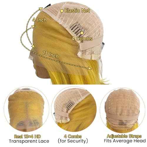 Lace Front Wig - Human Hair, Body Wave, 24 Inch, 13x4 HD Lace Frontal, Pre Plucked, 200% Density, Yellow