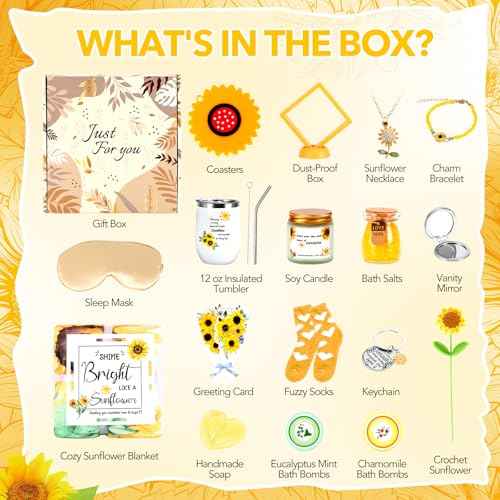 Self Care Gifts for Women, Sunflower Get Well Soon Gift for Women Recovery After Surgery Care Package, Birthday Gifts Spa Gift Baskets Inspirational Gifts for Mom Sister Best Friends