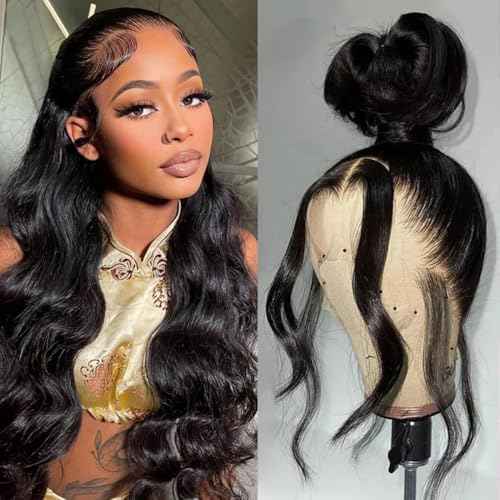 360 Body Wave Lace Front Wigs Human Hair Drawstring HD Lace Front Wigs Human Hair 180 Density Hidden Strap Glueless Full Lace Frontal Wig for Women 24 Inch