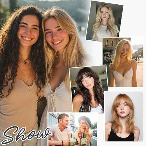 Halo Hair Extensions Real Human Hair Invisible Wire Extensions with Transparent Fish Line Adjustable Size Golden Brown & Bleach Blonde 22 inch