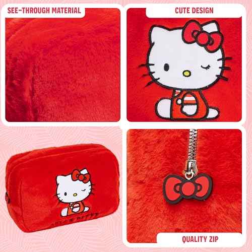 Hello Kitty Cute Makeup Bag Fluffy Kawaii Travel Bag, Zipped Cosmetic Bag Toiletry Bag for Women Teens Girls, Gift for Her