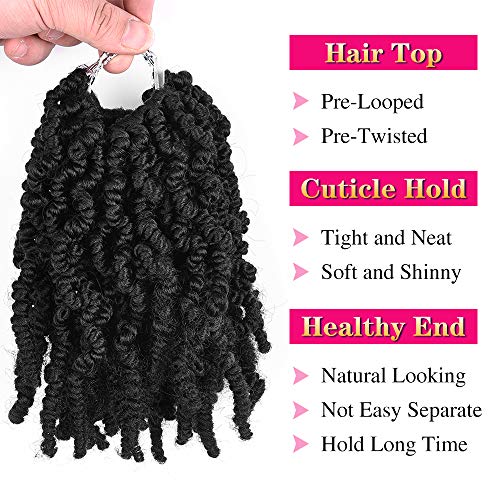 4 Packs Short Curly Spring Pre-twisted Braids Synthetic Crochet Hair Extensions 6 inch 15 strands/pack Ombre Crochet Twist Braids Fiber Fluffy Curly Twist Braiding Hair Bulk (6“ (pack of 4), 1B#)