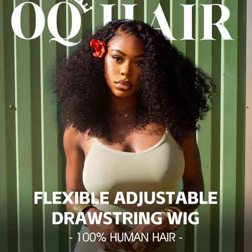 OQ Hair Afro Curly Half Wig Human Hair 180% Density 3 In 1 Beginner Friendly Glueless Wear and Go Kinky Curly Half Human Hair Wig for Women 16 Inch