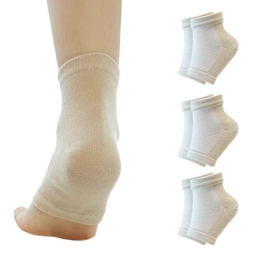 Moisturizing Gel Heel Socks to Repair Dry, Cracked Heels – Soften, Soothe & Revitalize Feet for Men & Women (Beige, 3 Pairs)