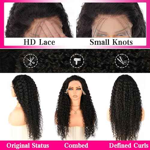 30 Inch Deep Wave Lace Front Wigs Human Hair 200 Density 13x6 HD Transparent Water Wave Lace Front Wigs Human Hair Pre Plucked Deep Wave Wig Glueless Curly Wig for Women