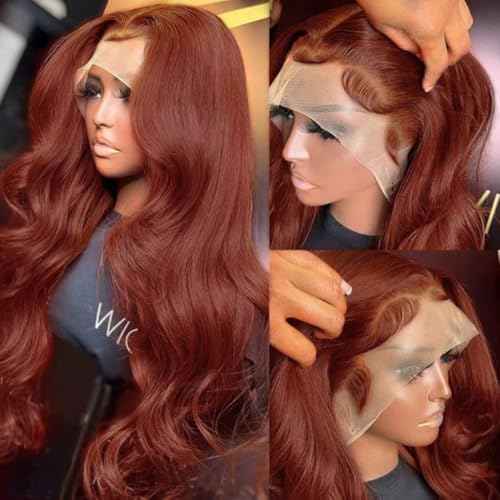 Reddish Brown Lace Front Wigs Human Hair Pre Plucked 13x6 Body Wave Lace Frontal Wigs Human Hair 26 Inch 180% Density Auburn Colored