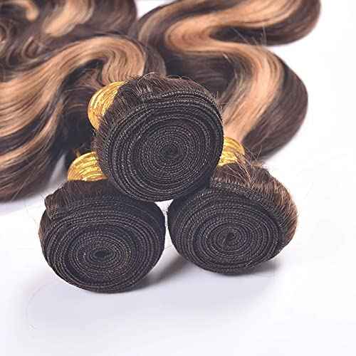 P4/27 Highlight Blonde Bundles Human Hair Body Wave Bundles 22 22 22 Inch Human Hair Weave 3 Bundle Unprocessed Brazilian Virgin Hair Brown Body Wave Human Hair Extensions 50 Grams/Bundle