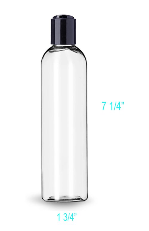 ljdeals 8 oz Clear Plastic Empty Bottles with Black Disc Top Caps, Refillable Containers for Shampoo, Lotions, Cream and More Pack of 2, BPA Free, Made in USA