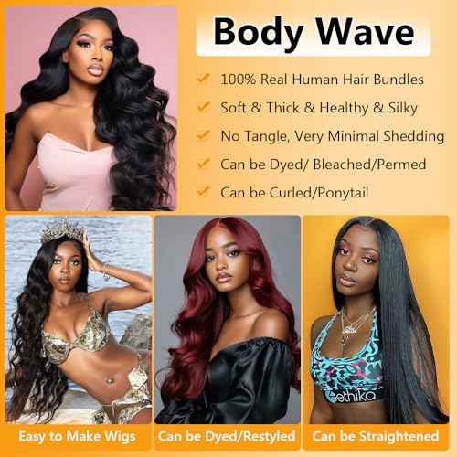QTHAIR 16A Body Wave Human Hair Bundles (18" 18" 20",300g) 100% Unprocessed Body Wave Bundles Human Hair Brazilian Virgin Hair Weave Body Wavy Hair Extensions