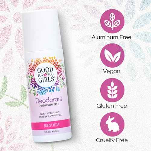 Good for You Girls Aluminum-Free, Natural Deodorant for Kids, Pre teens, Teens, Safe & Effective Odor Control, Clear Roll-On, Natural Fragrance, Vegan, Made in USA | Soft Powder, 3 oz (Pack of 2)