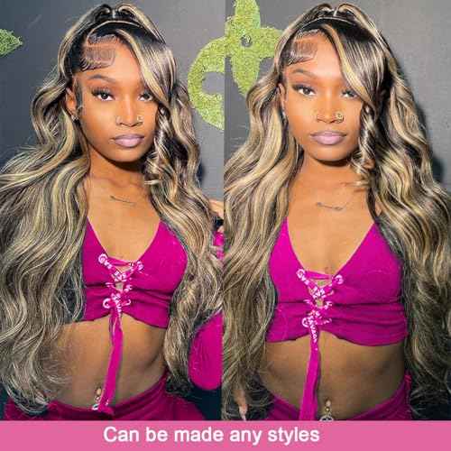 22 Inch 1B/27 13x6 Balayage Highlight Ombre Body Wave Lace Front Wigs Human Hair Honey Blonde Colored Lace Frontal Glueless Wigs Human Hair Pre Plucked for Women with Baby Hair