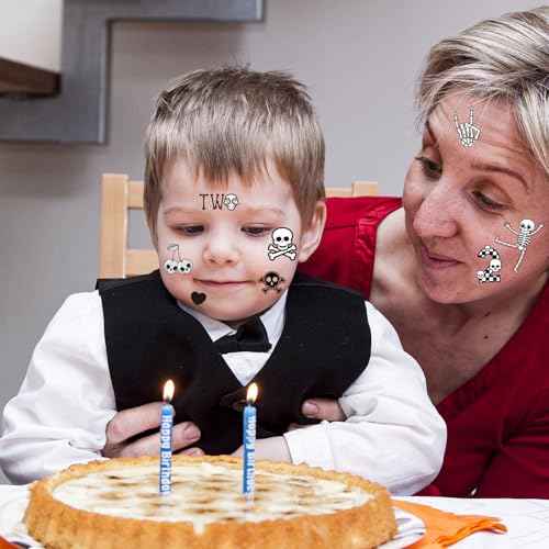 Bad Two the Bone Temporary Tattoos - Yoyuspy 200+ Bad Two the Bone Party Decorations Favors Supplies for Kids 2nd Birthday Decorations Cute Black White Skeleton Skull Tattoo Stickers Rewards
