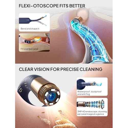 Ear Wax Removal Tool Camera, Visible Ear Cleaner Earwax Remover Kit with Tweezers, Flexible Ear Scope Otoscope with Light, Portable Cleaning Kit Earpick for Adults & Kids